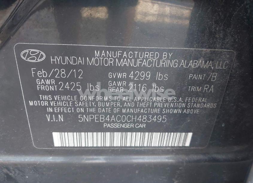 Photo 9 of 2012 Hyundai Sonata GLS (VIN 5NPEB4AC0CH483495)