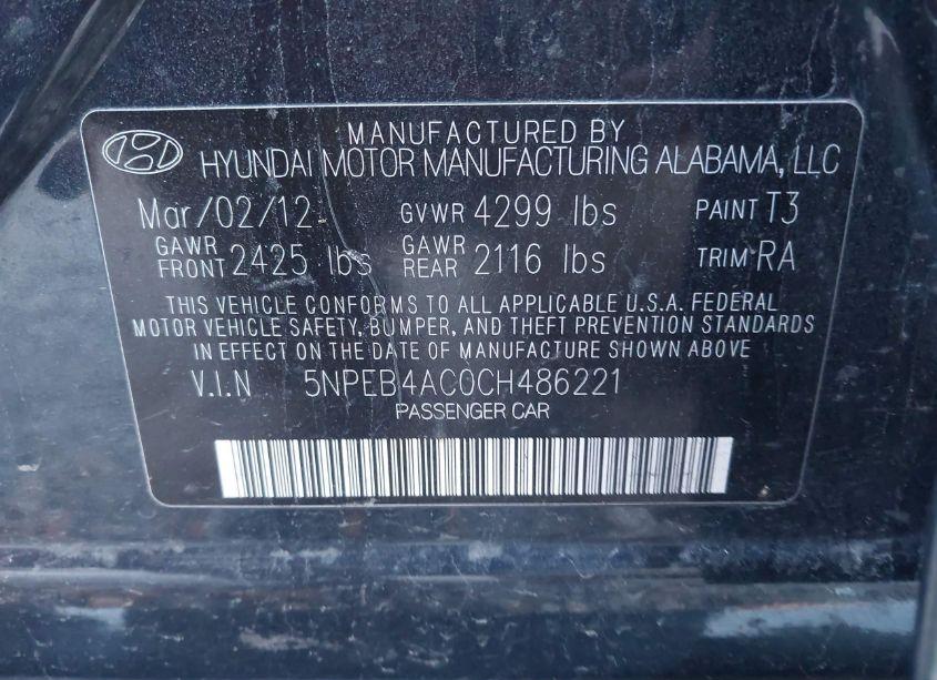Photo 9 of 2012 Hyundai Sonata GLS (VIN 5NPEB4AC0CH486221)
