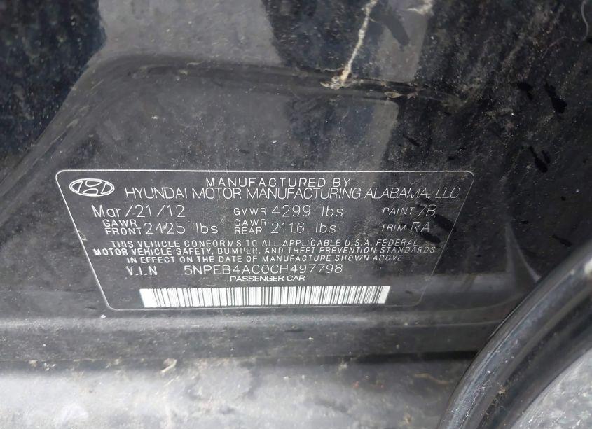 Photo 9 of 2012 Hyundai Sonata GLS (VIN 5NPEB4AC0CH497798)