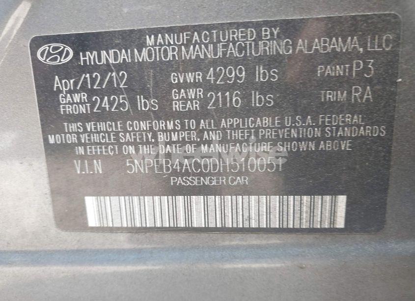 Photo 9 of 2013 Hyundai Sonata GLS (VIN 5NPEB4AC0DH510051)