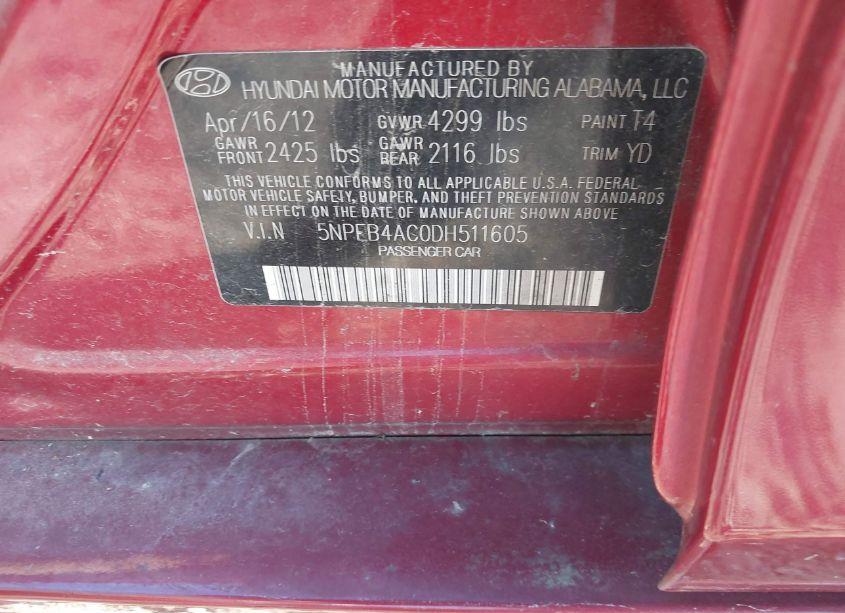 Photo 9 of 2013 Hyundai Sonata GLS (VIN 5NPEB4AC0DH511605)