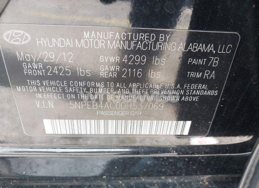 Photo 9 of 2013 Hyundai Sonata GLS (VIN 5NPEB4AC0DH537069)
