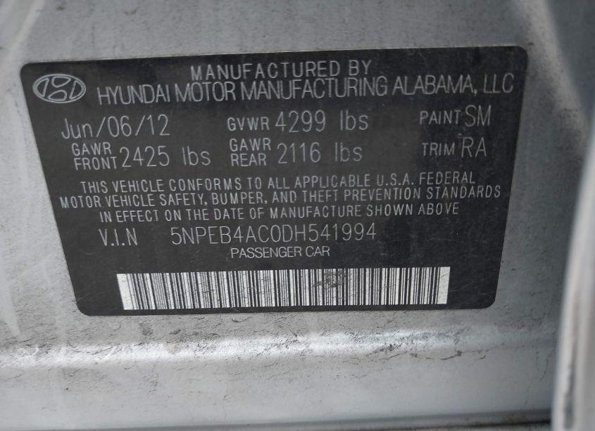 Photo 9 of 2013 Hyundai Sonata GLS (VIN 5NPEB4AC0DH541994)