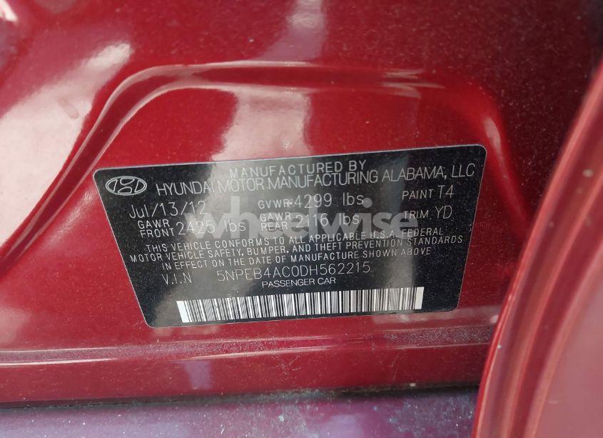 Photo 9 of 2013 Hyundai Sonata GLS (VIN 5NPEB4AC0DH562215)