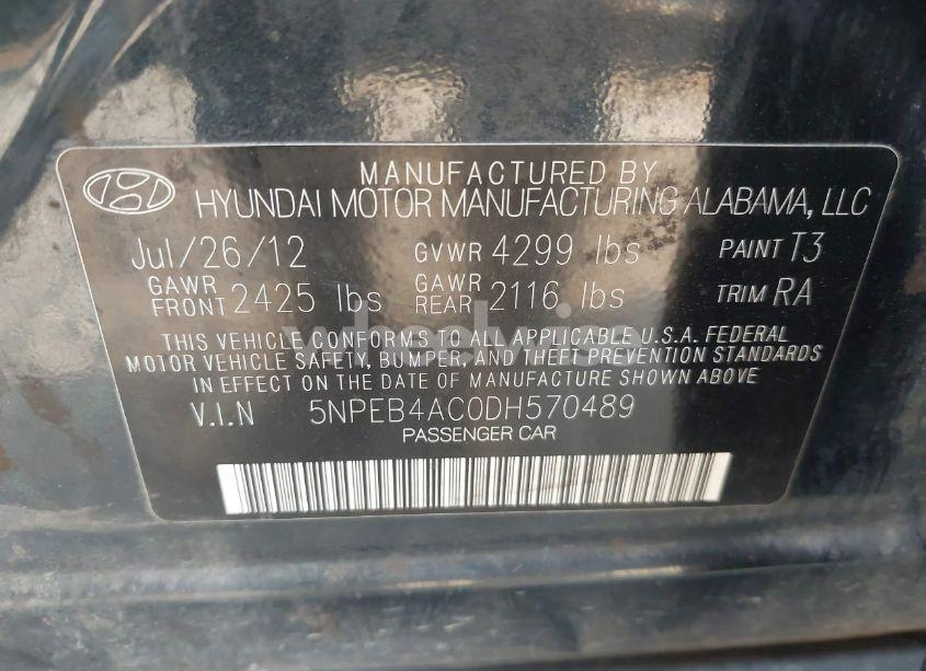 Photo 9 of 2013 Hyundai Sonata GLS (VIN 5NPEB4AC0DH570489)