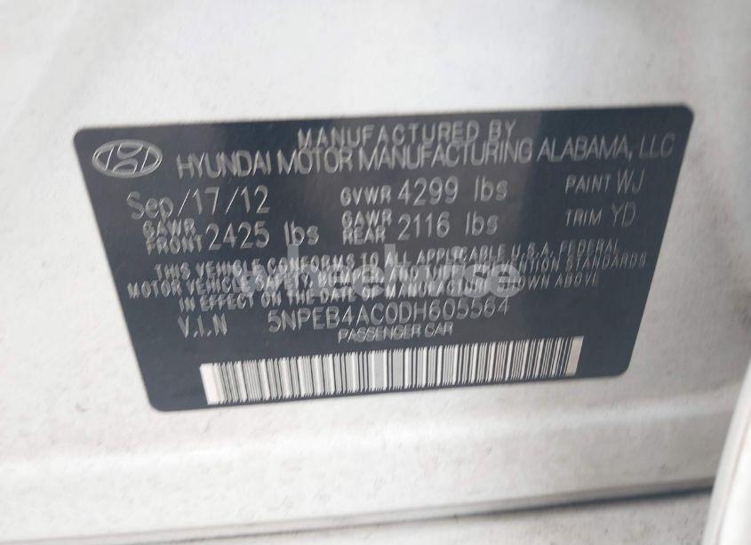 Photo 9 of 2013 Hyundai Sonata GLS (VIN 5NPEB4AC0DH605564)