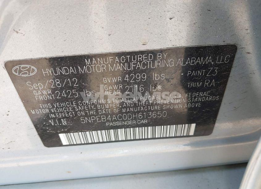 Photo 9 of 2013 Hyundai Sonata GLS (VIN 5NPEB4AC0DH613650)