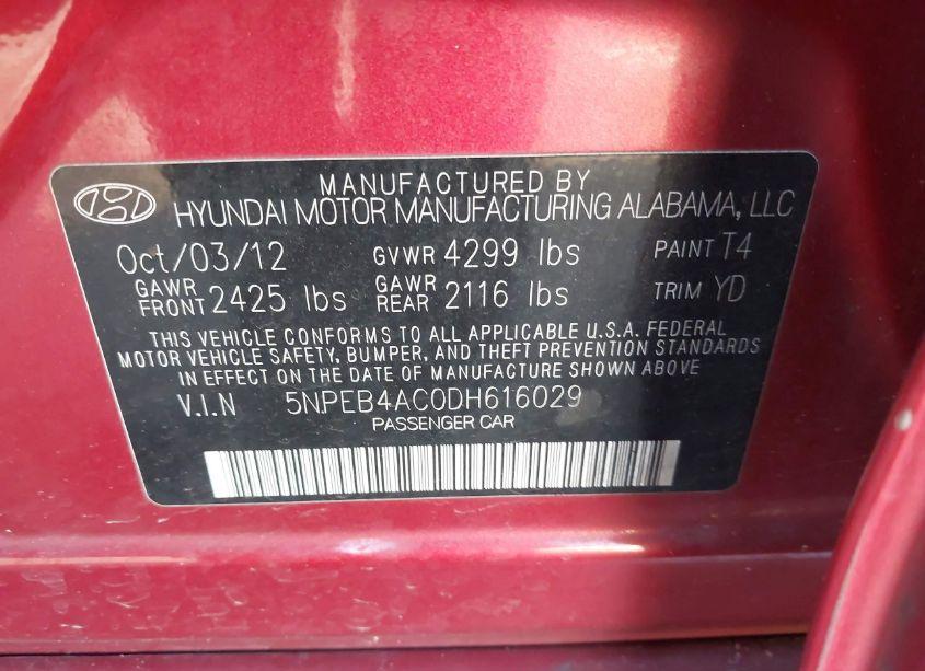 Photo 9 of 2013 Hyundai Sonata GLS (VIN 5NPEB4AC0DH616029)