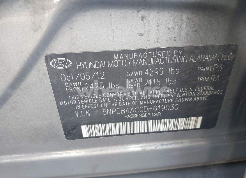 Photo 9 of 2013 Hyundai Sonata GLS (VIN 5NPEB4AC0DH619030)