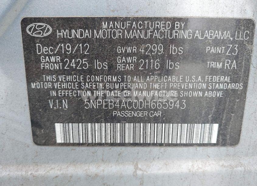 Photo 9 of 2013 Hyundai Sonata GLS (VIN 5NPEB4AC0DH665943)