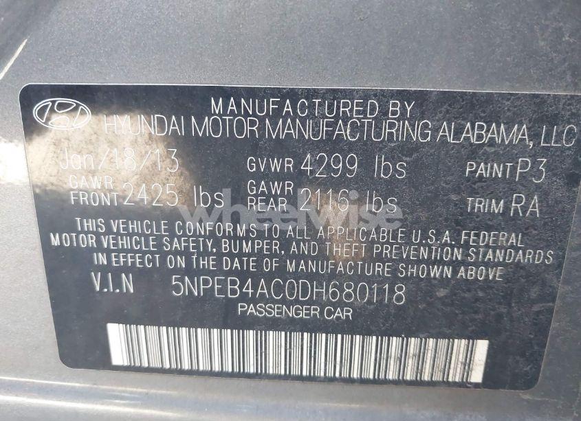 Photo 9 of 2013 Hyundai Sonata GLS (VIN 5NPEB4AC0DH680118)