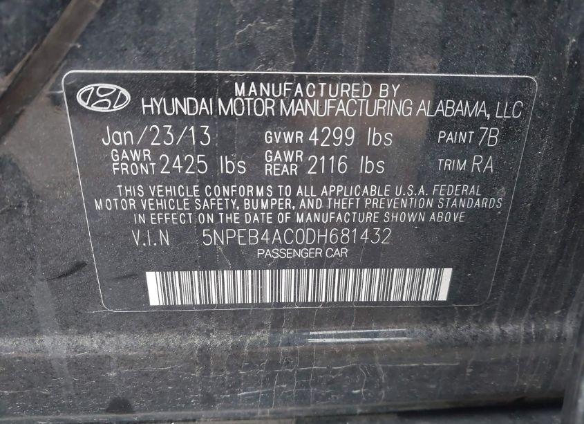 Photo 9 of 2013 Hyundai Sonata GLS (VIN 5NPEB4AC0DH681432)