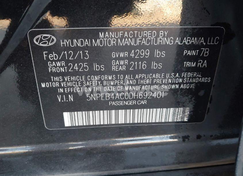 Photo 9 of 2013 Hyundai Sonata GLS (VIN 5NPEB4AC0DH692401)