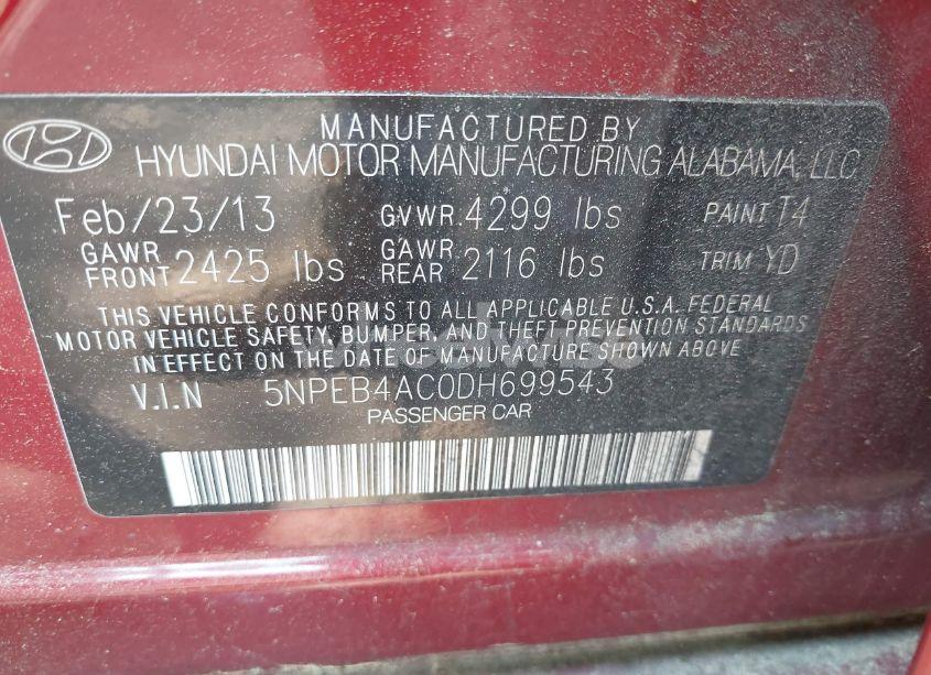 Photo 9 of 2013 Hyundai Sonata GLS (VIN 5NPEB4AC0DH699543)