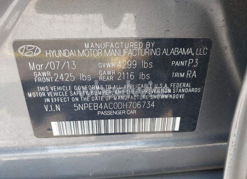 Photo 9 of 2013 Hyundai Sonata GLS (VIN 5NPEB4AC0DH706734)