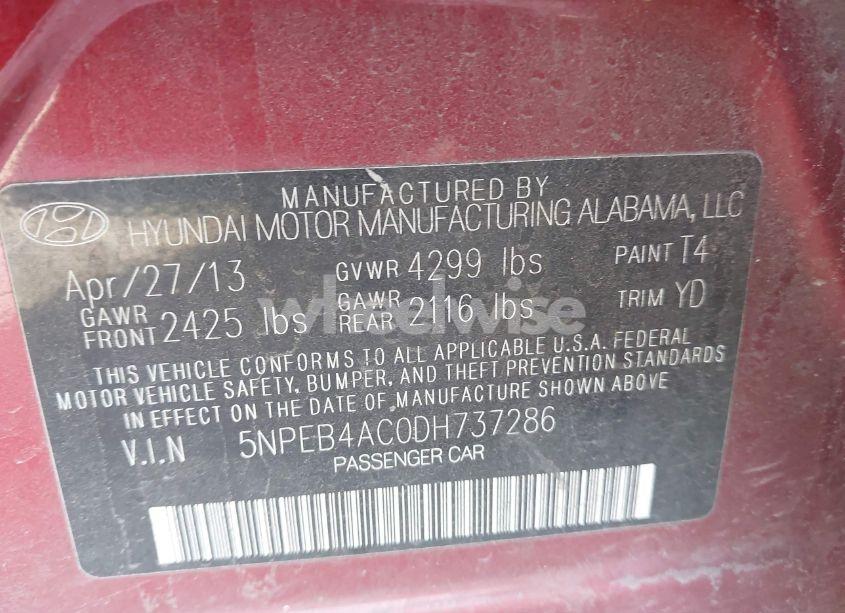 Photo 9 of 2013 Hyundai Sonata GLS (VIN 5NPEB4AC0DH737286)