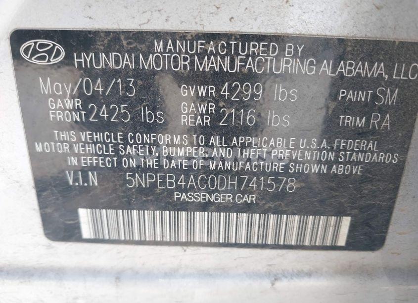 Photo 9 of 2013 Hyundai Sonata GLS (VIN 5NPEB4AC0DH741578)