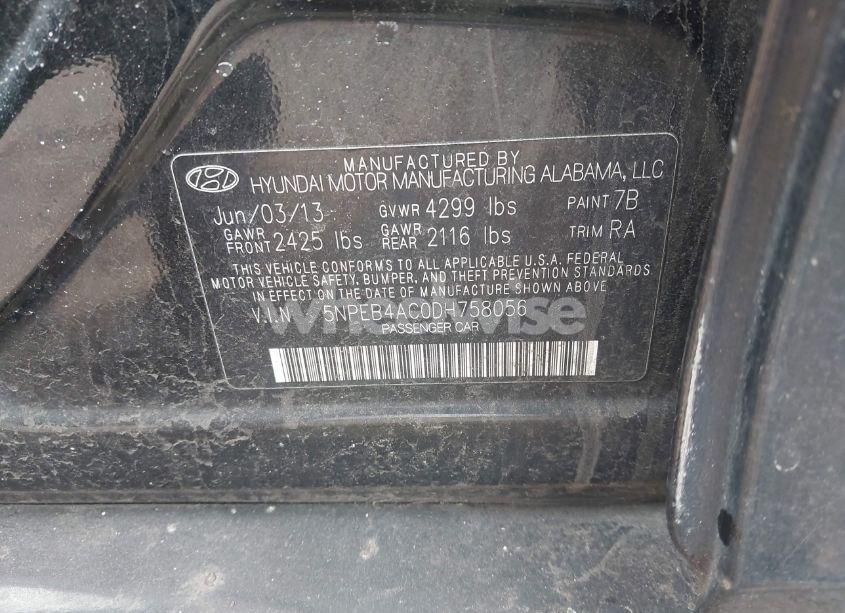Photo 9 of 2013 Hyundai Sonata GLS (VIN 5NPEB4AC0DH758056)
