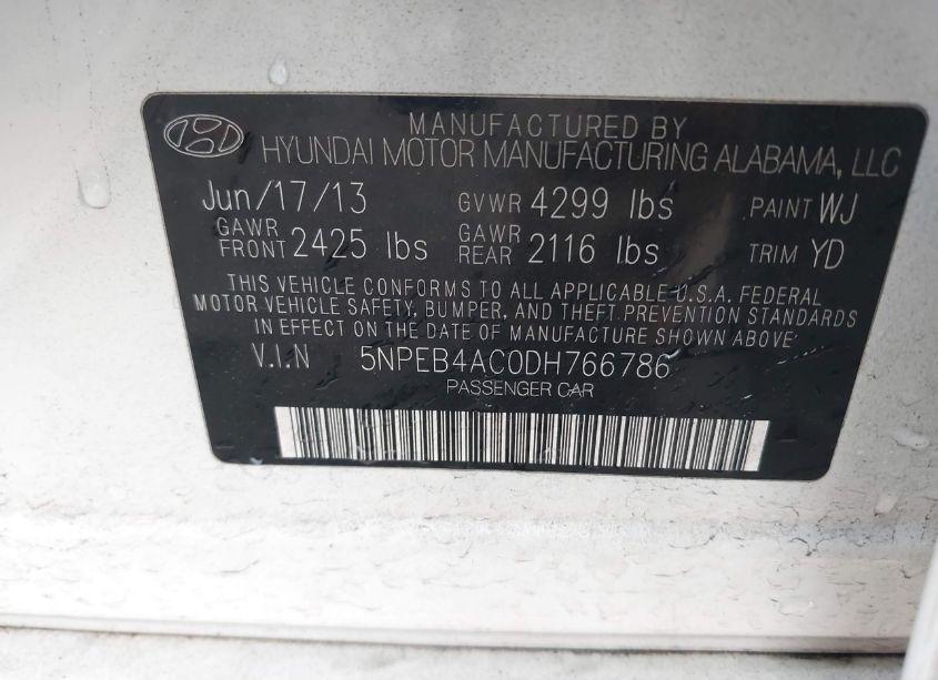 Photo 9 of 2013 Hyundai Sonata GLS (VIN 5NPEB4AC0DH766786)