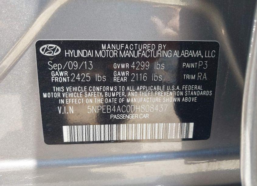 Photo 9 of 2013 Hyundai Sonata GLS (VIN 5NPEB4AC0DH808437)