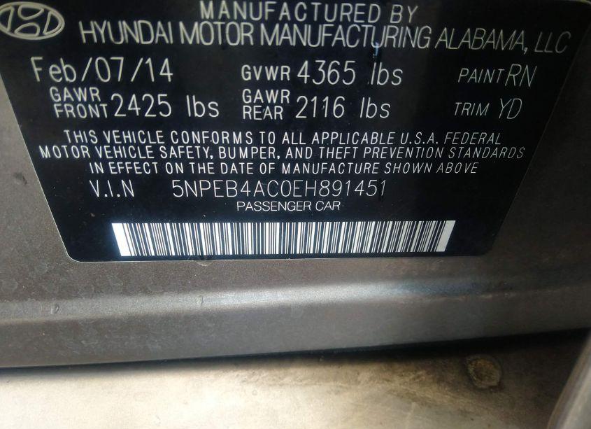 Photo 9 of 2014 Hyundai Sonata GLS (VIN 5NPEB4AC0EH891451)