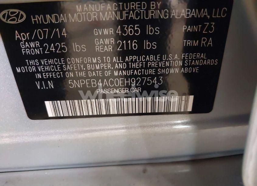 Photo 9 of 2014 Hyundai Sonata GLS (VIN 5NPEB4AC0EH927543)