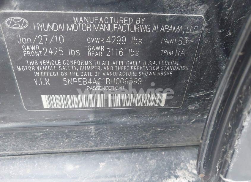 Photo 9 of 2011 Hyundai Sonata GLS (VIN 5NPEB4AC1BH009599)