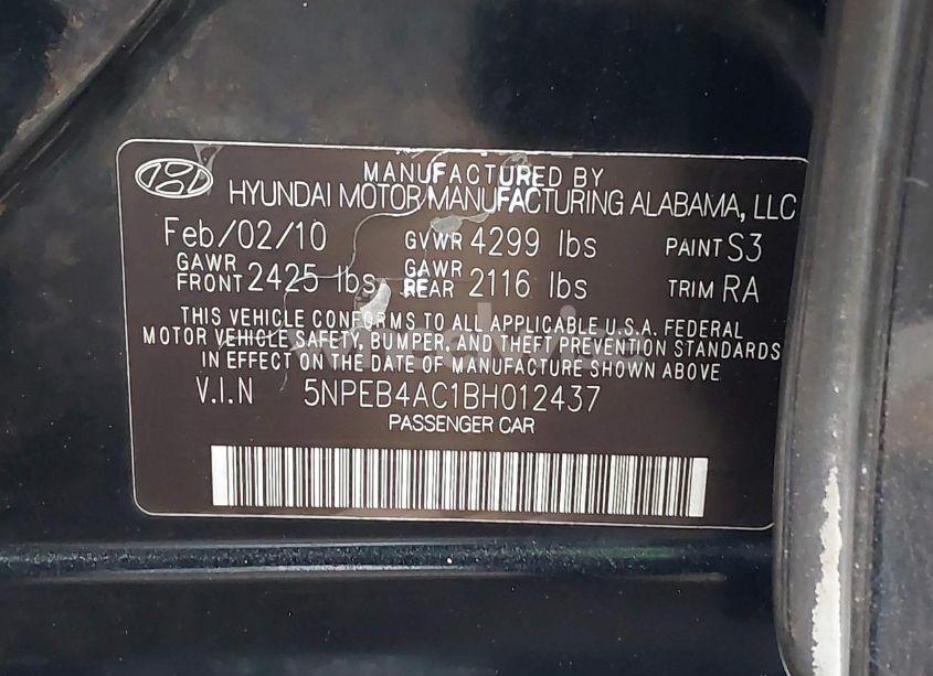 Photo 9 of 2011 Hyundai Sonata GLS (VIN 5NPEB4AC1BH012437)