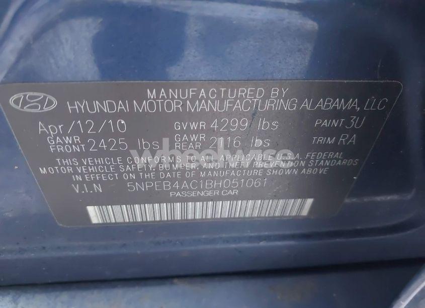 Photo 9 of 2011 Hyundai Sonata GLS (VIN 5NPEB4AC1BH051061)