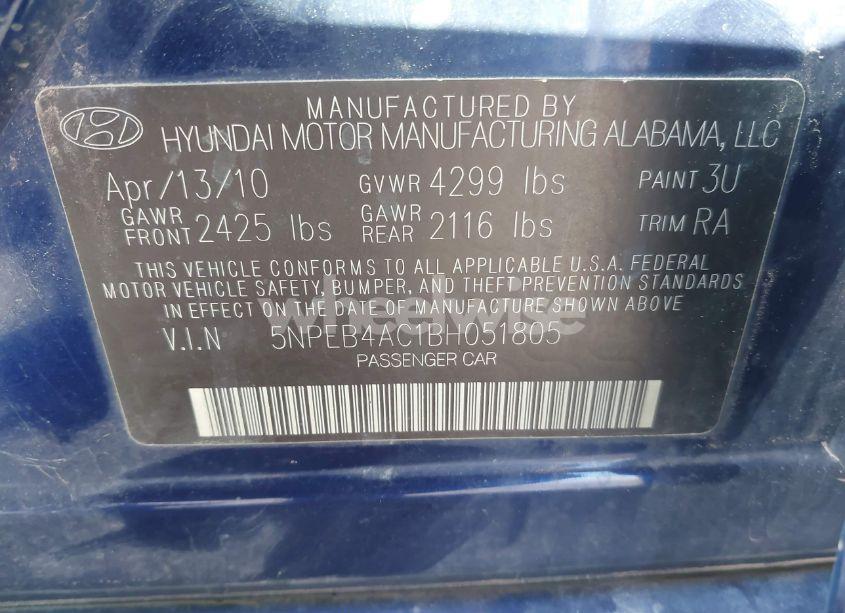 Photo 9 of 2011 Hyundai Sonata GLS (VIN 5NPEB4AC1BH051805)