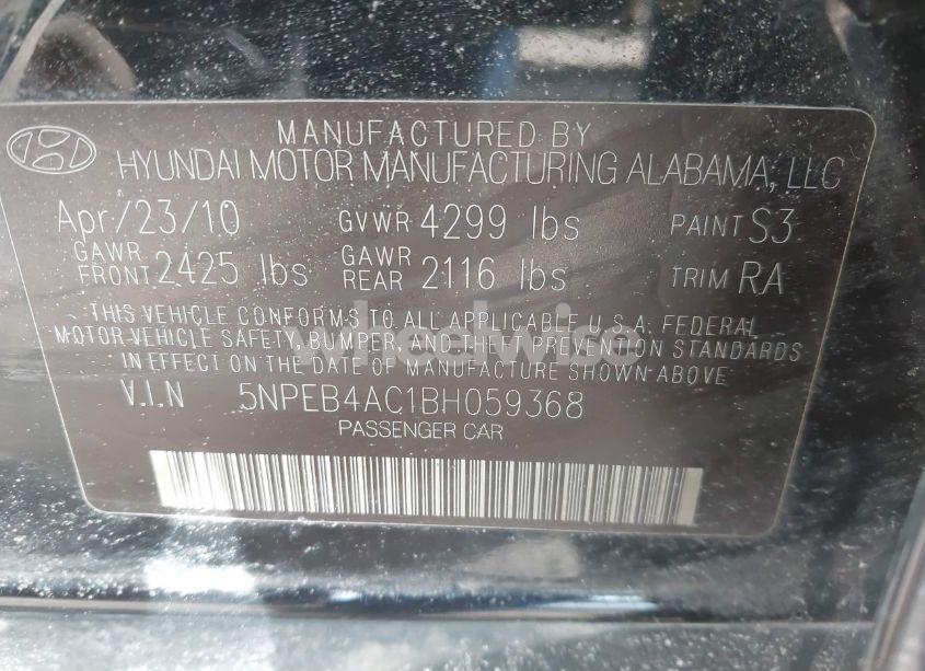 Photo 9 of 2011 Hyundai Sonata GLS (VIN 5NPEB4AC1BH059368)