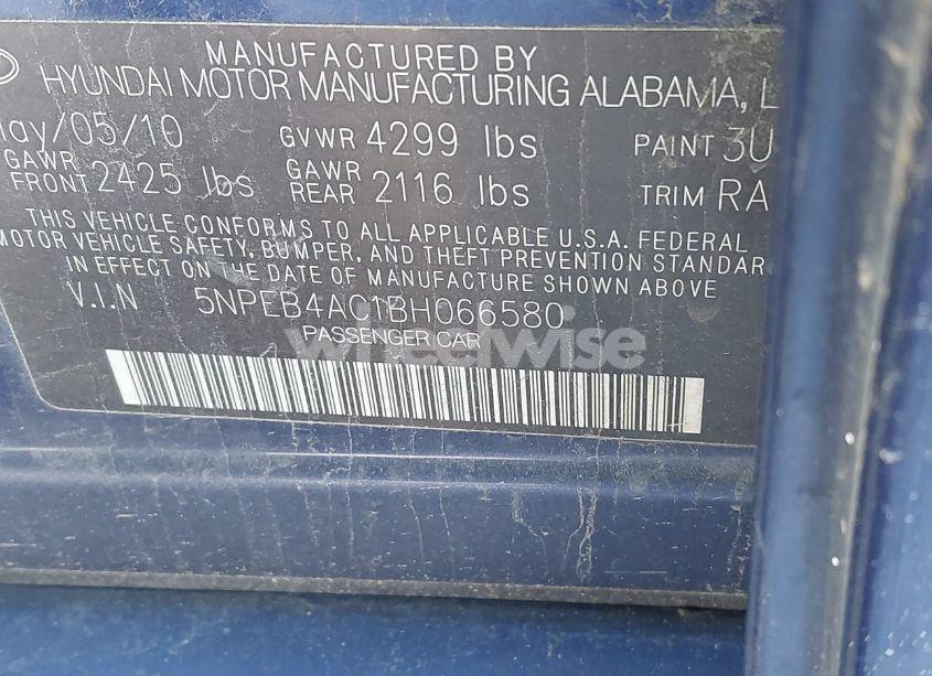 Photo 9 of 2011 Hyundai Sonata GLS (VIN 5NPEB4AC1BH066580)