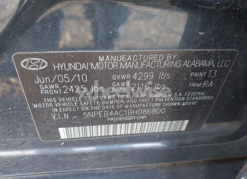 Photo 9 of 2011 Hyundai Sonata GLS (VIN 5NPEB4AC1BH086800)