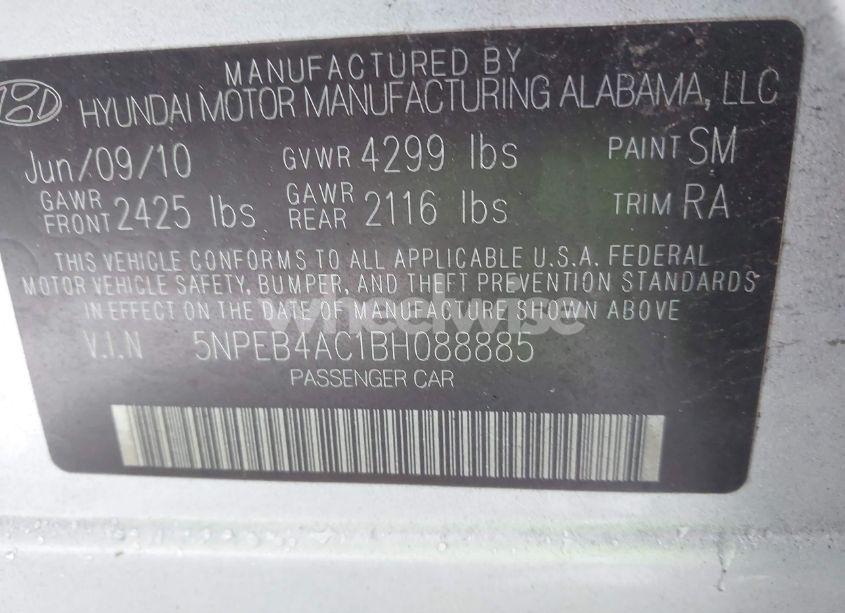 Photo 9 of 2011 Hyundai Sonata GLS (VIN 5NPEB4AC1BH088885)