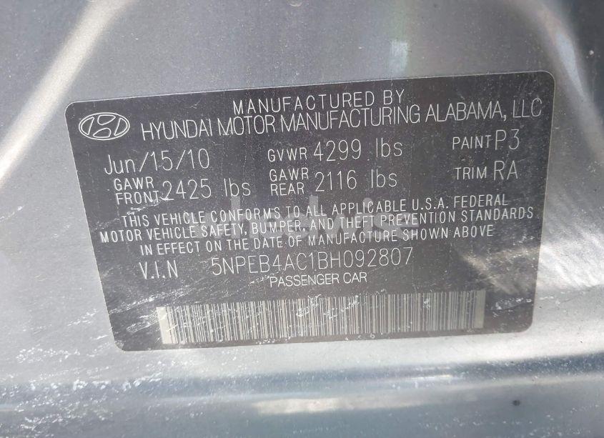 Photo 9 of 2011 Hyundai Sonata GLS (VIN 5NPEB4AC1BH092807)