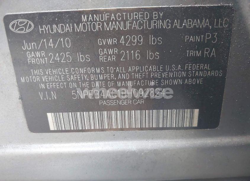 Photo 9 of 2011 Hyundai Sonata GLS (VIN 5NPEB4AC1BH092824)