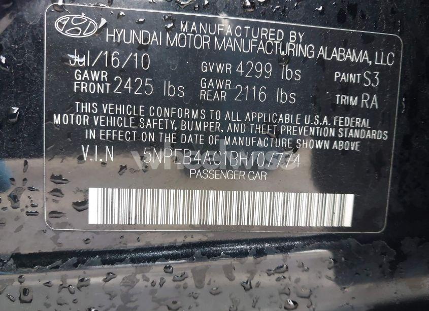 Photo 9 of 2011 Hyundai Sonata GLS (VIN 5NPEB4AC1BH107774)