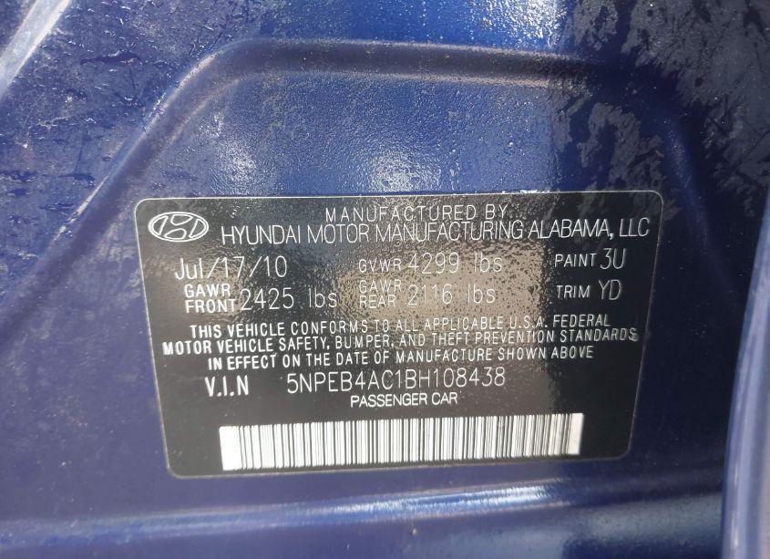Photo 9 of 2011 Hyundai Sonata GLS (VIN 5NPEB4AC1BH108438)