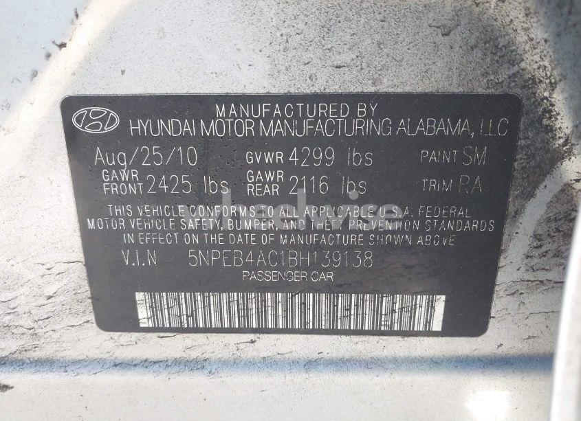 Photo 9 of 2011 Hyundai Sonata GLS (VIN 5NPEB4AC1BH139138)