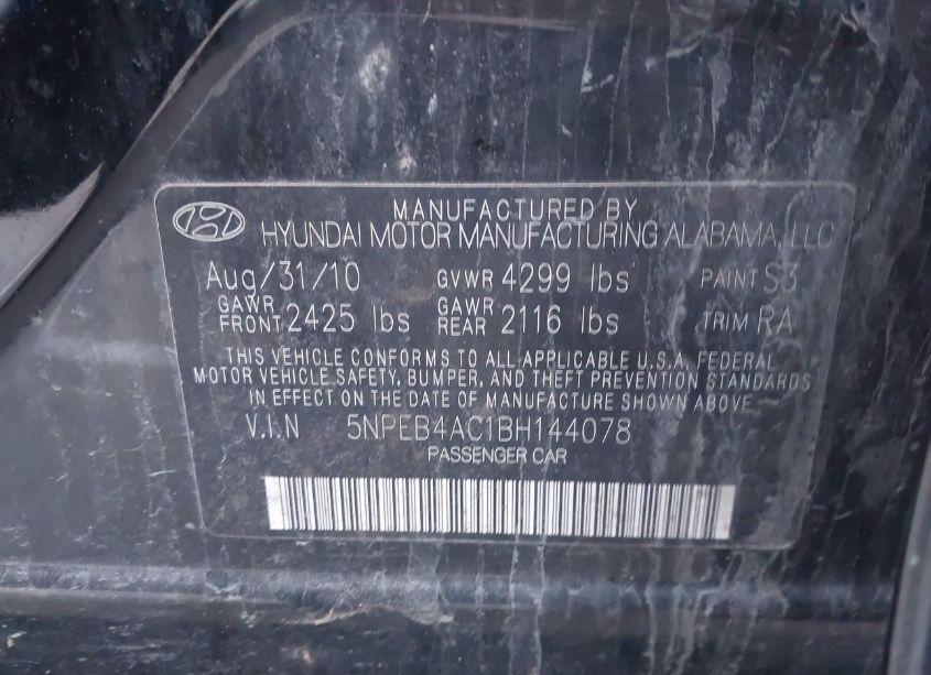 Photo 9 of 2011 Hyundai Sonata GLS (VIN 5NPEB4AC1BH144078)