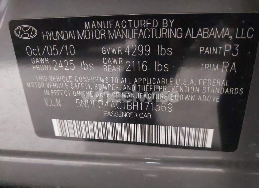 Photo 9 of 2011 Hyundai Sonata GLS (VIN 5NPEB4AC1BH171569)