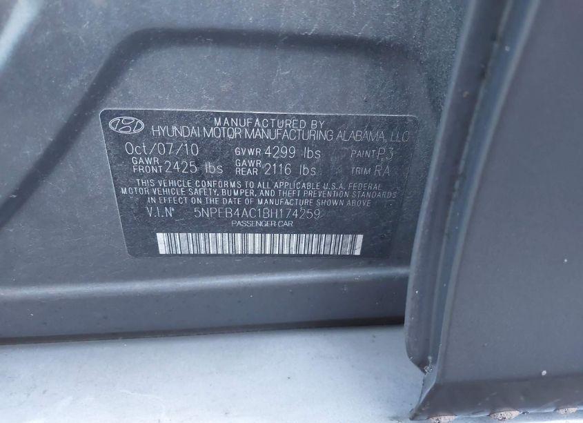 Photo 9 of 2011 Hyundai Sonata GLS (VIN 5NPEB4AC1BH174259)
