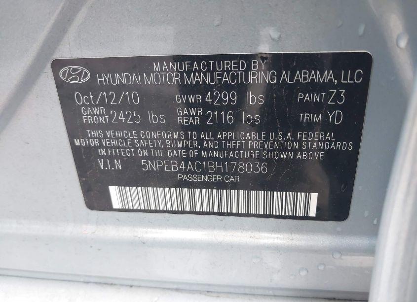 Photo 9 of 2011 Hyundai Sonata GLS (VIN 5NPEB4AC1BH178036)