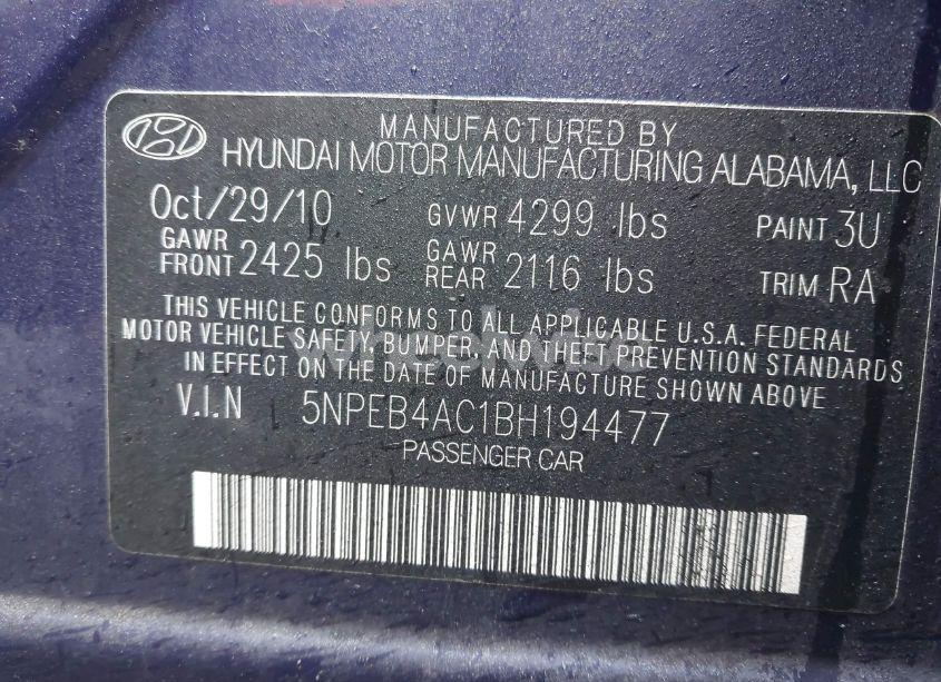 Photo 9 of 2011 Hyundai Sonata GLS (VIN 5NPEB4AC1BH194477)