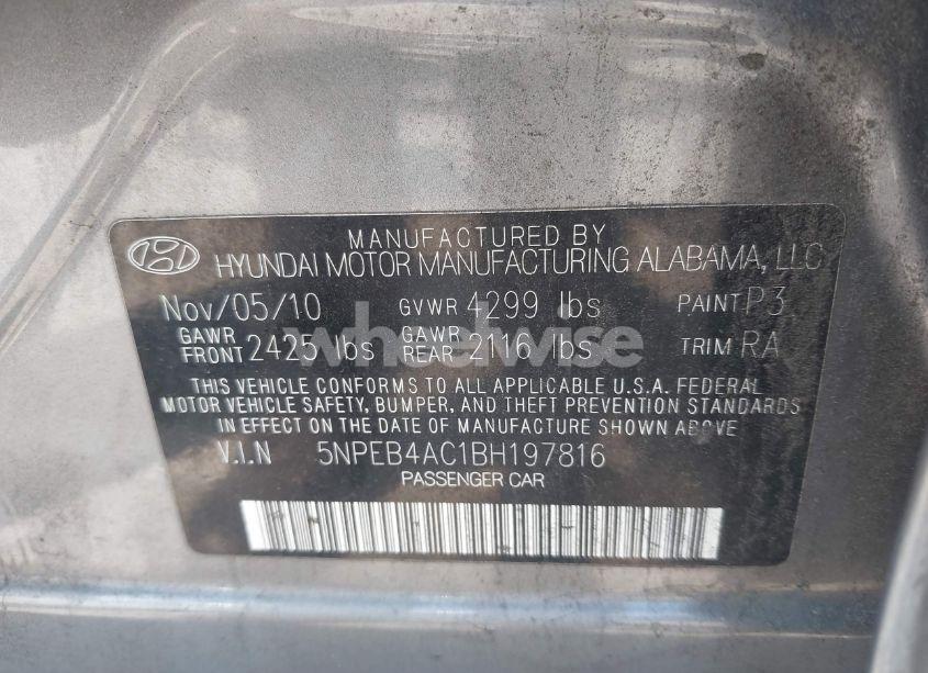 Photo 9 of 2011 Hyundai Sonata GLS (VIN 5NPEB4AC1BH197816)