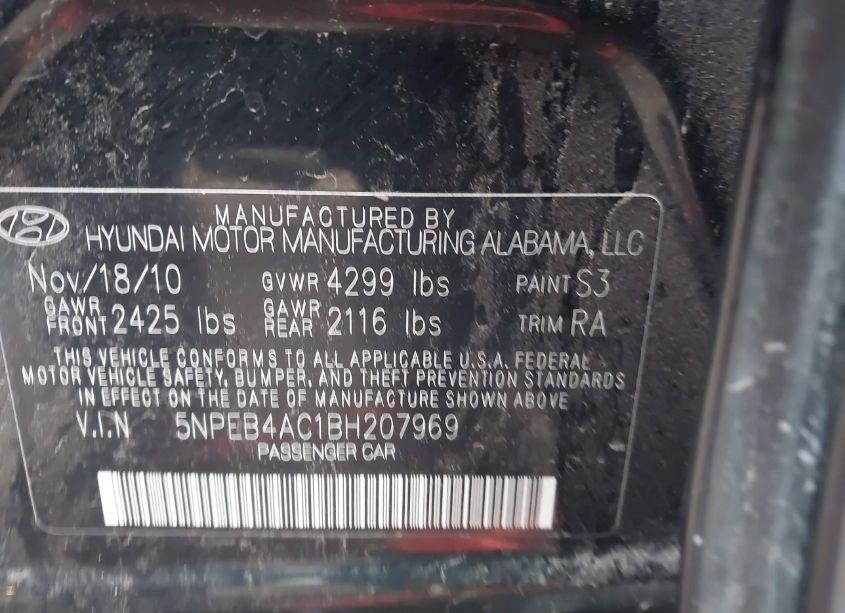 Photo 9 of 2011 Hyundai Sonata GLS (VIN 5NPEB4AC1BH207969)