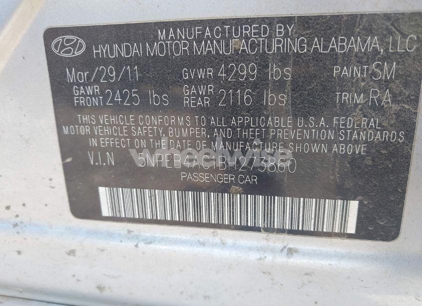 Photo 9 of 2011 Hyundai Sonata GLS (VIN 5NPEB4AC1BH273860)