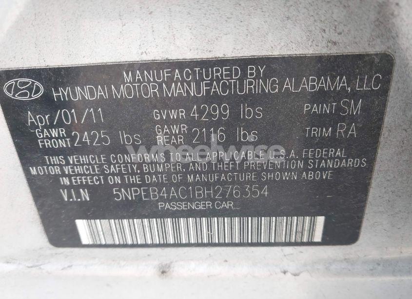 Photo 9 of 2011 Hyundai Sonata GLS (VIN 5NPEB4AC1BH276354)