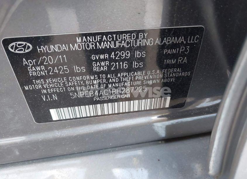 Photo 9 of 2011 Hyundai Sonata GLS (VIN 5NPEB4AC1BH287225)