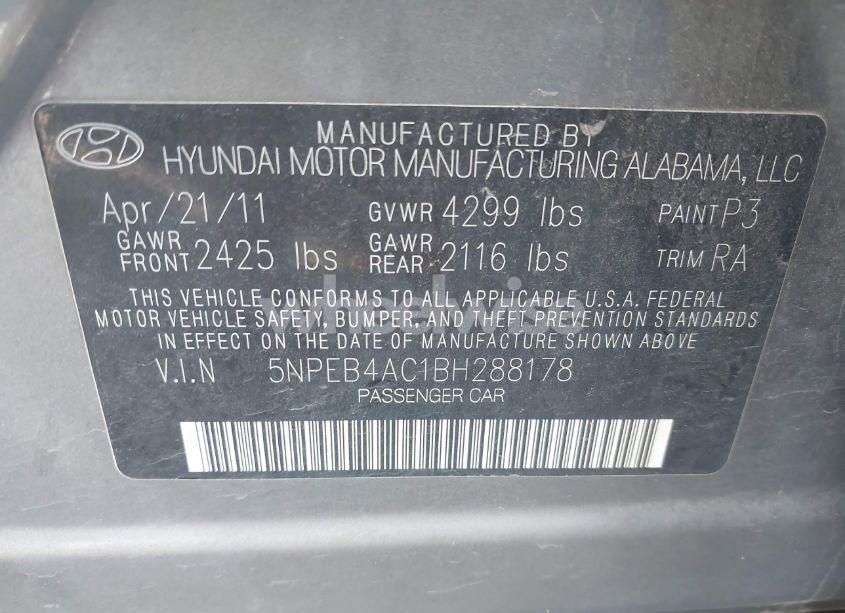 Photo 9 of 2011 Hyundai Sonata GLS (VIN 5NPEB4AC1BH288178)